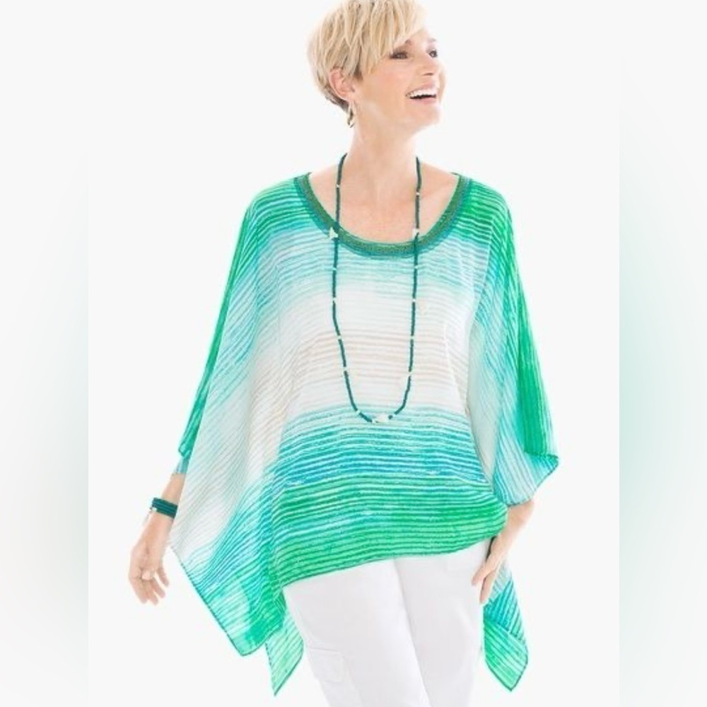 Chicos Green Striped Poncho Green and White Striped Poncho Top size: S/M
